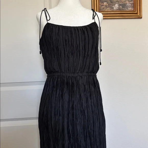 Ulla Johnson Orla Plisse sz 6 in Noir Black spaghetti tie strap Crinkle Dress - Picture 5 of 11